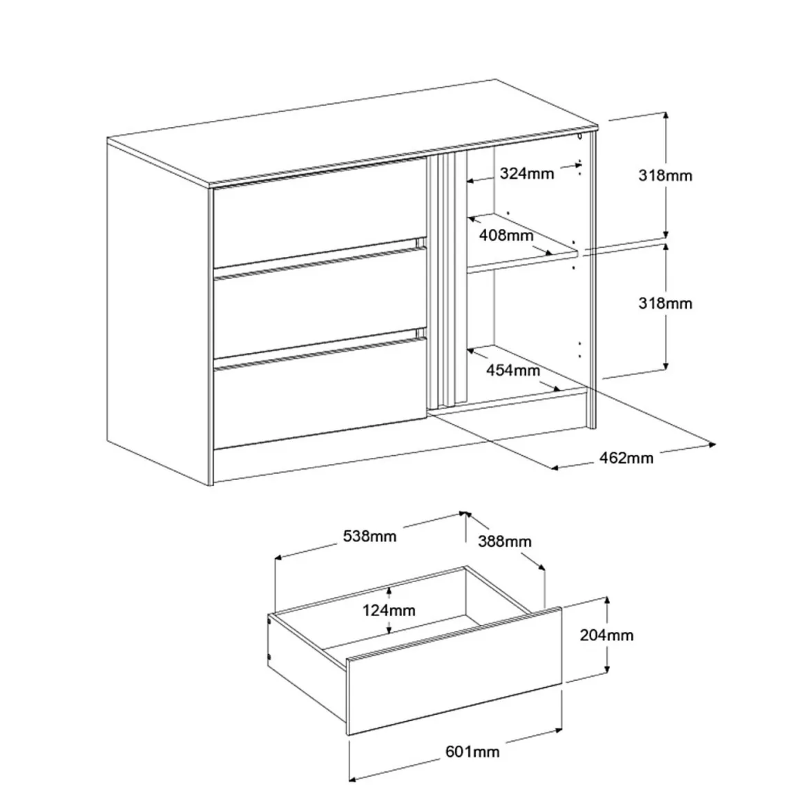 Commode 3 tiroirs 1 porte bois naturel CLEM