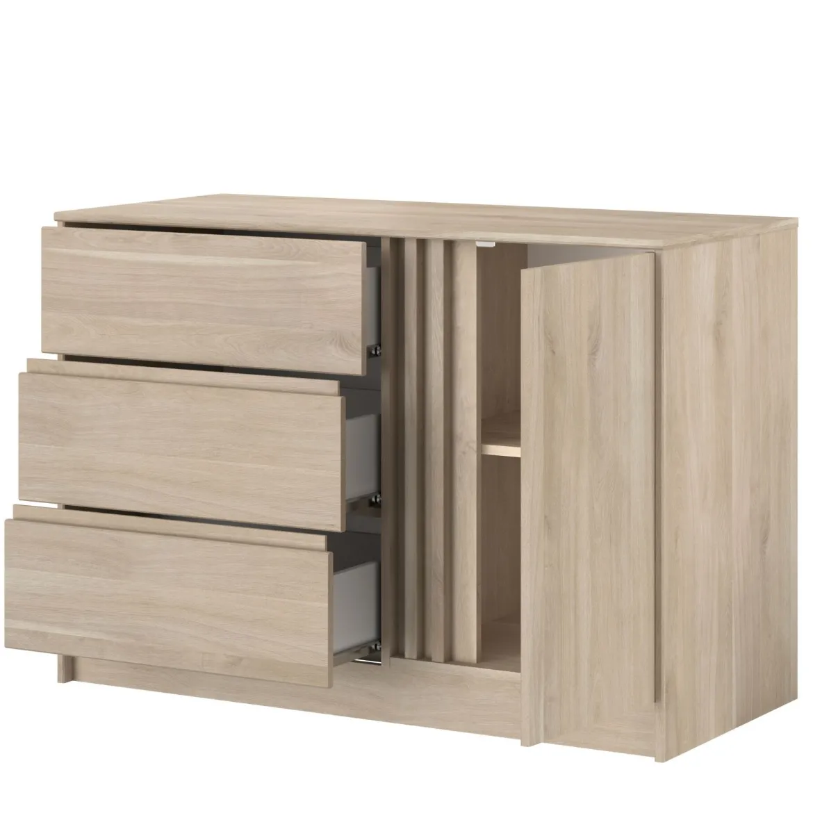Commode 3 tiroirs 1 porte bois naturel CLEM