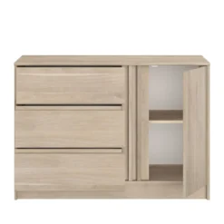 Commode 3 tiroirs 1 porte bois naturel CLEM