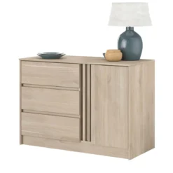 Commode 3 tiroirs 1 porte bois naturel CLEM