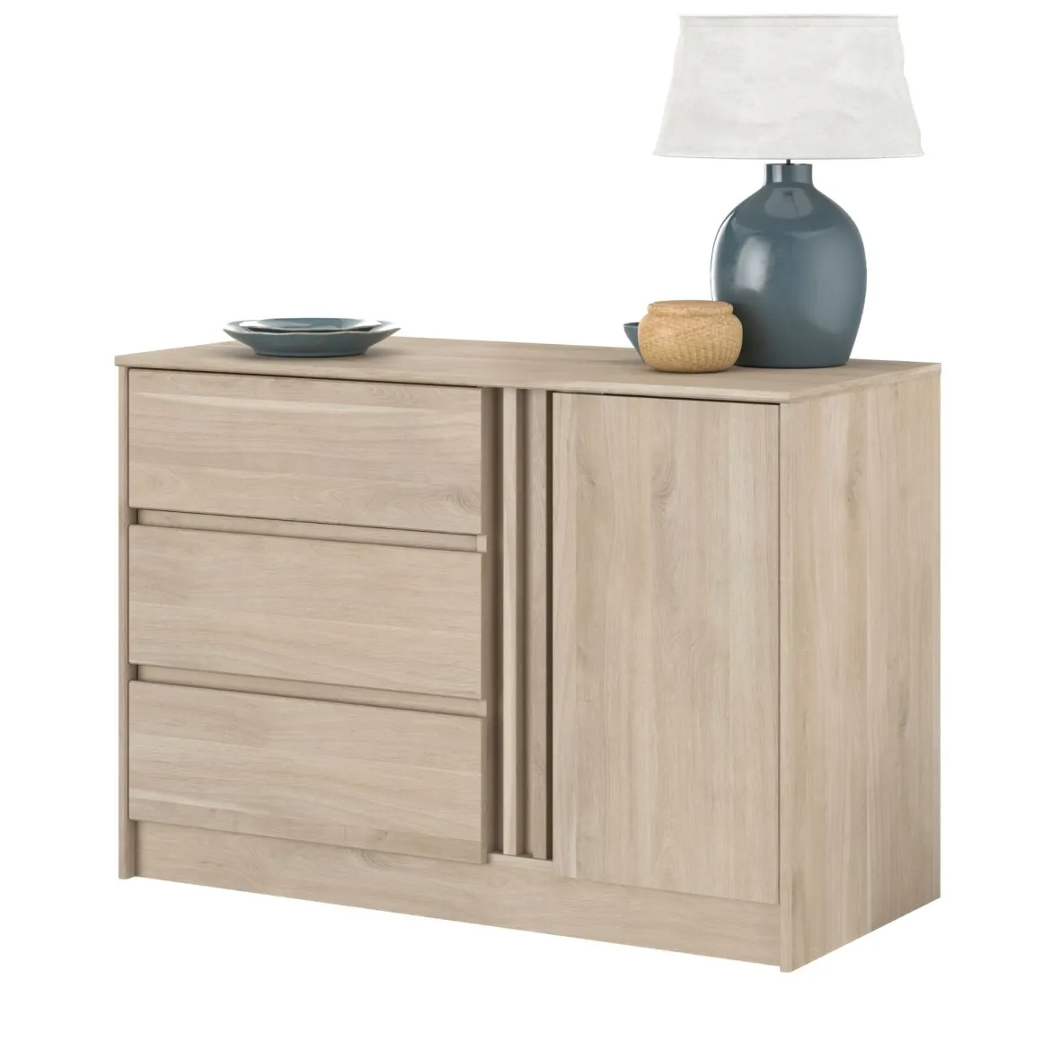 Commode 3 tiroirs 1 porte bois naturel CLEM