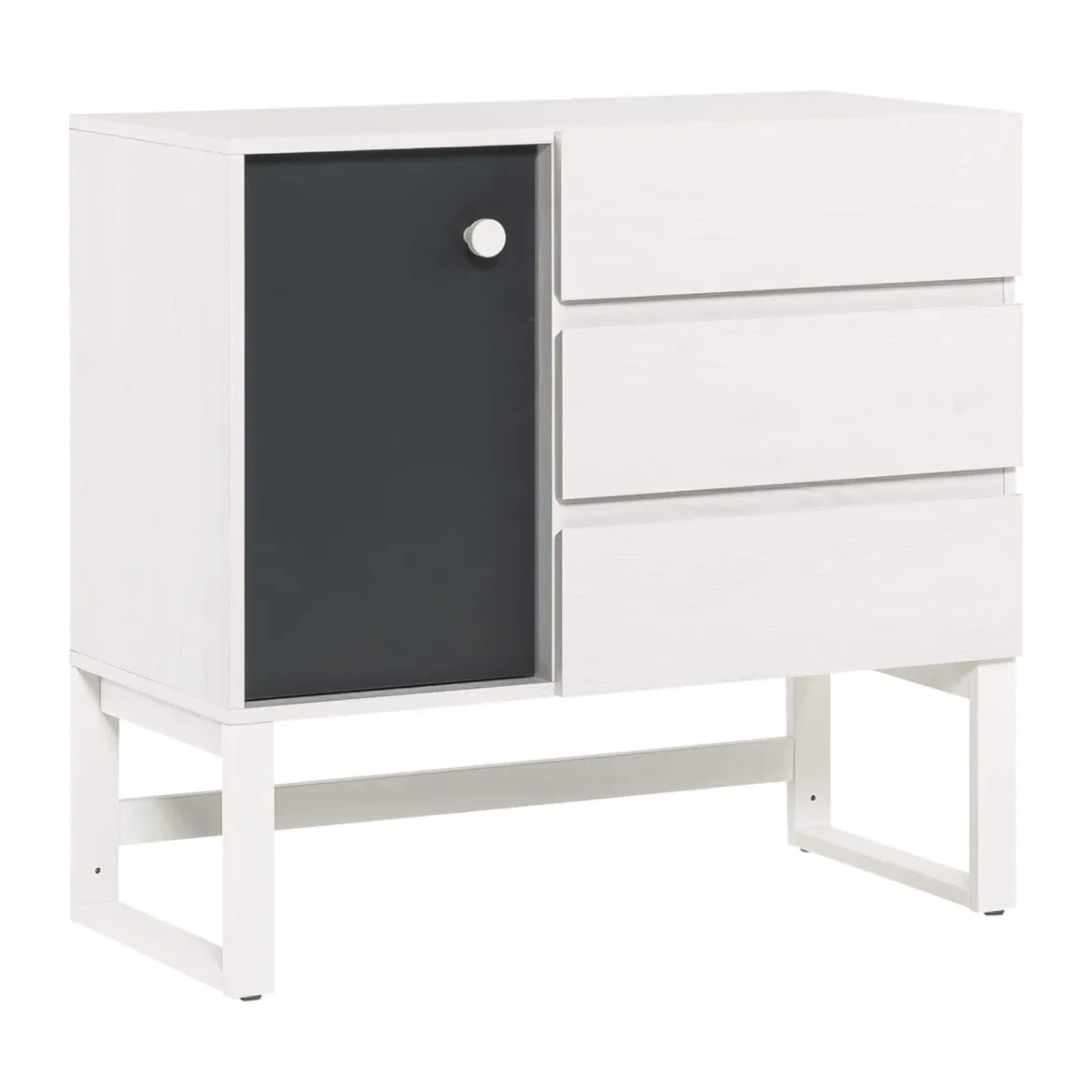Commode 3 tiroirs 1 porte en bois blanc et anthracite - CO17028