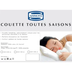 Couette Simmons enveloppe percale 4 saisons 350g