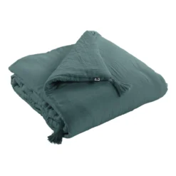Couvre-lit double gaze de coton bleu canard