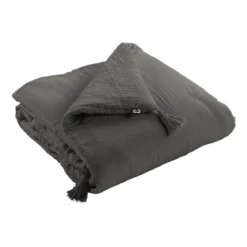 Couvre-lit double gaze de coton gris anthracite