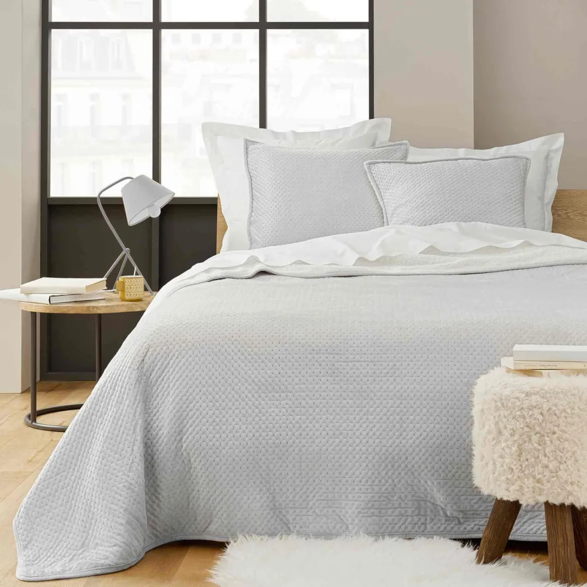 Couvre-lit velours relief/sherpa Mylene
