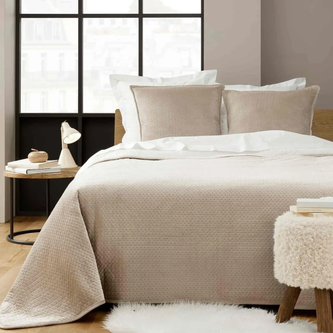 Couvre-lit velours relief/sherpa Mylene
