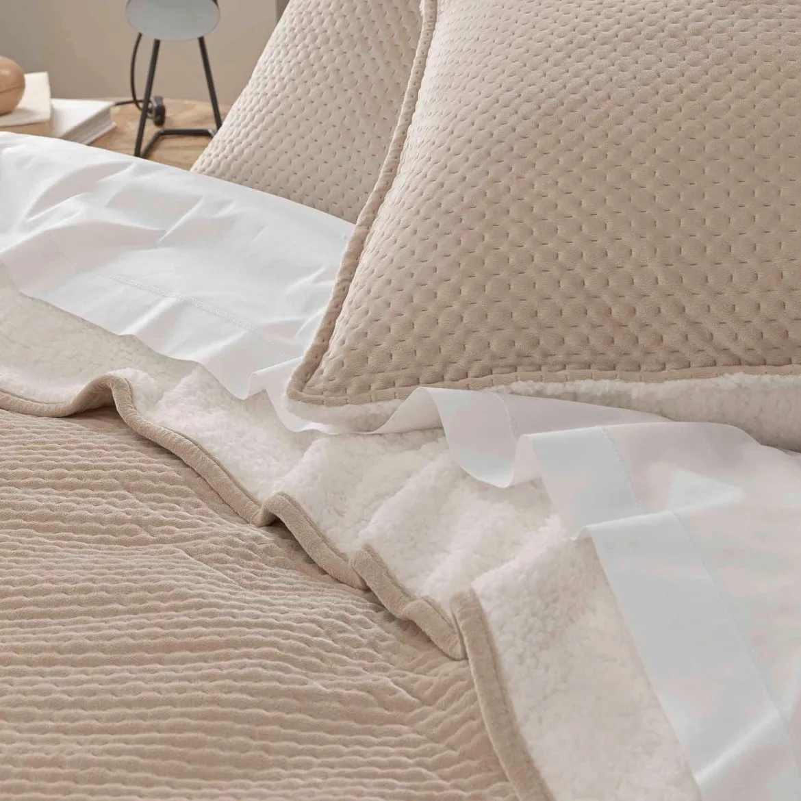Couvre-lit velours relief/sherpa Mylene