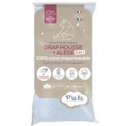 Drap housse bébé + alèse 2 en 1 coton imperméable gris