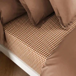 Drap housse coton à carreaux marron Terre de Nuit Vichy