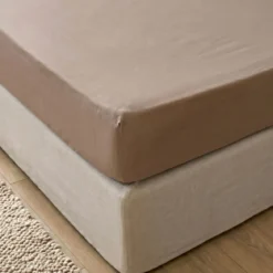 Drap housse coton taupe Terre de Nuit Ambre