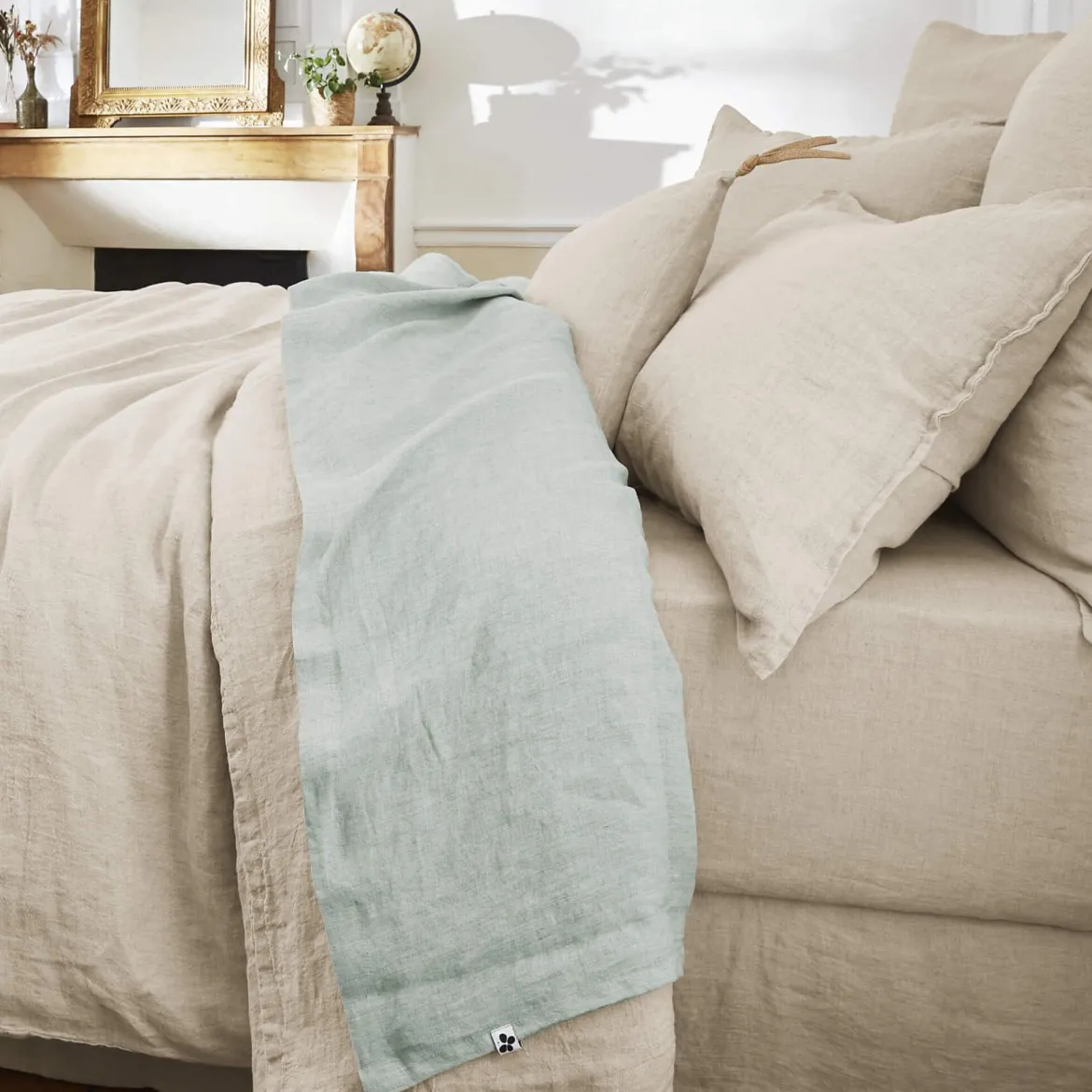 Drap plat lin lavé