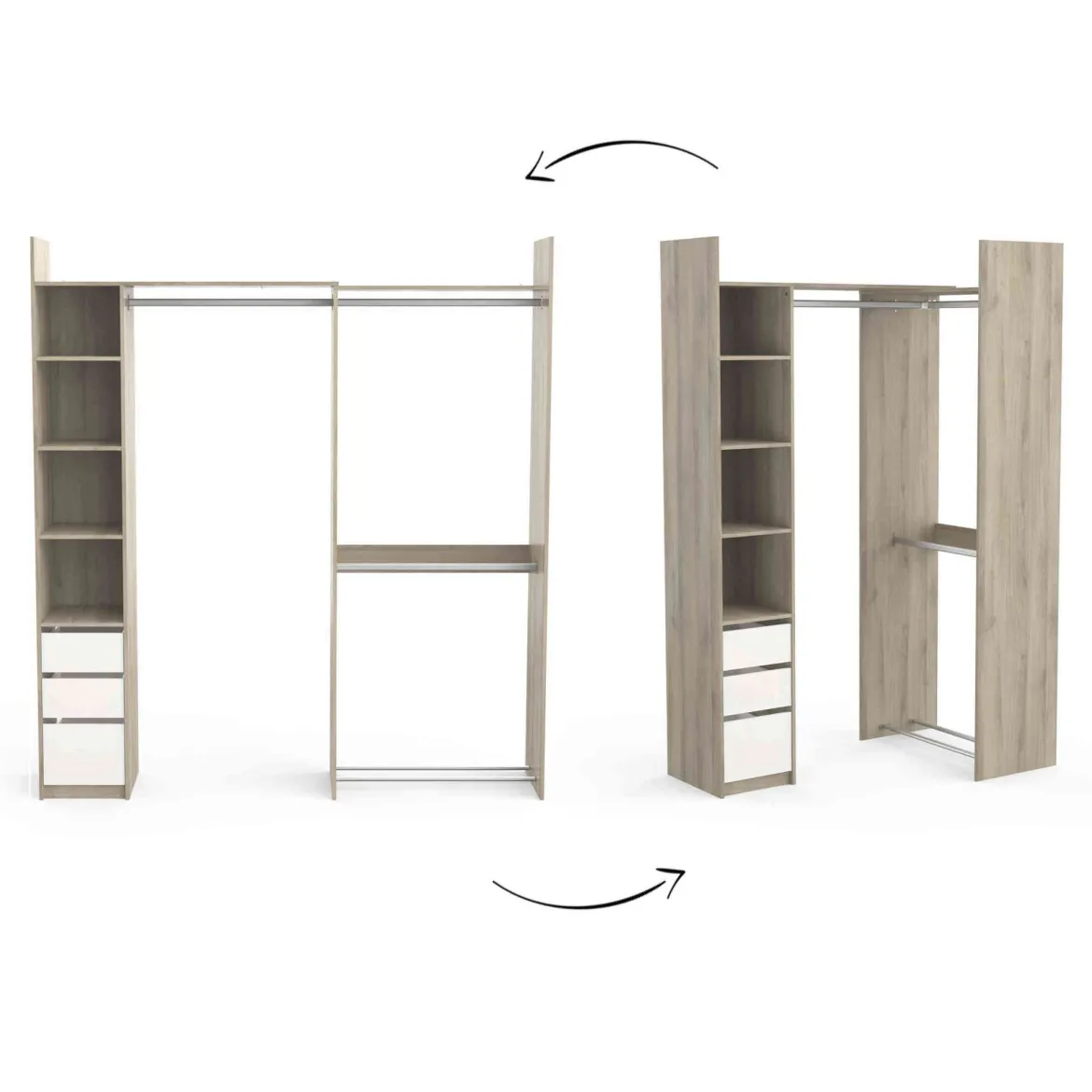 Dressing modulable avec étagères chêne kronberg et blanc - DR208