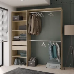 Dressing modulable avec étagères et tiroirs bois clair - DR118
