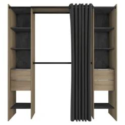Dressing ouvert avec rideau, extensible en bois imitation chêne kronberg - DR185