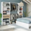 Dressing ouvert avec étagères et 3 tiroirs blanc et bois naturel - DR81008