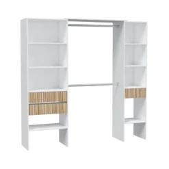 Dressing ouvert avec étagères et 3 tiroirs blanc et bois naturel - DR81008