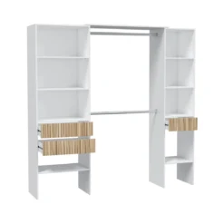 Dressing ouvert avec étagères et 3 tiroirs blanc et bois naturel - DR81008