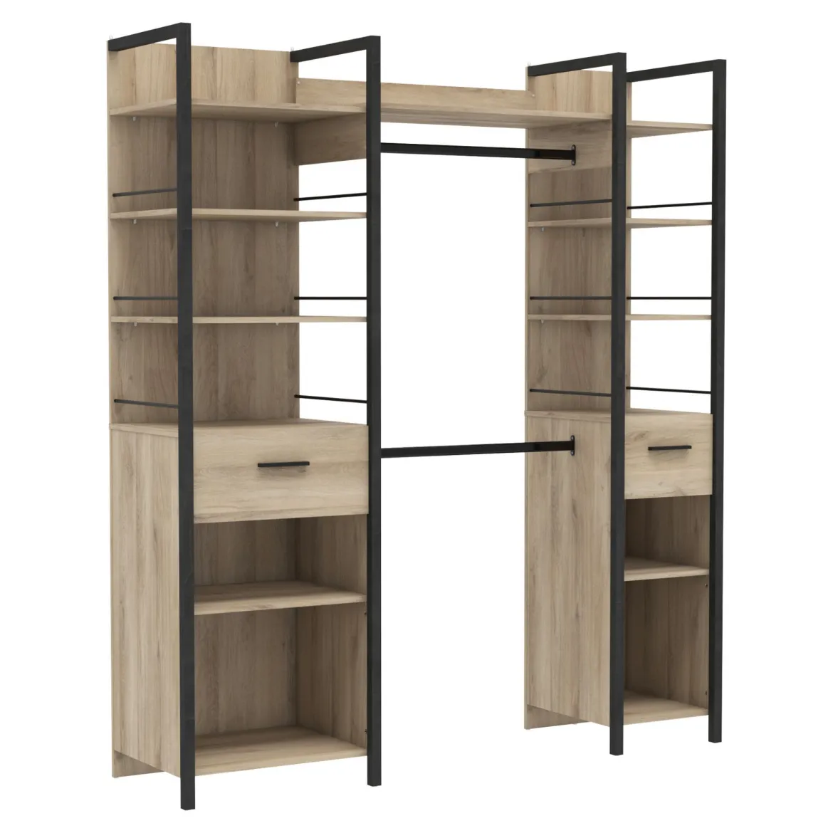 Dressing ouvert avec étagères et tiroirs bois clair - DR119