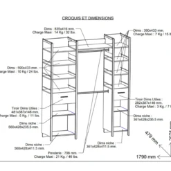 Dressing ouvert avec étagères et tiroirs bois clair - DR119