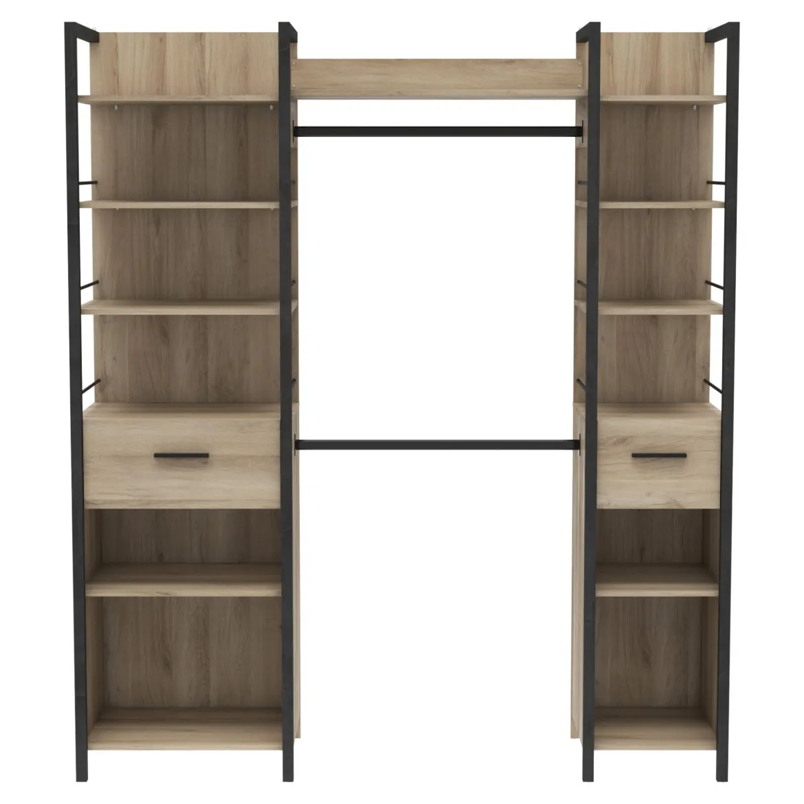 Dressing ouvert avec étagères et tiroirs bois clair - DR119