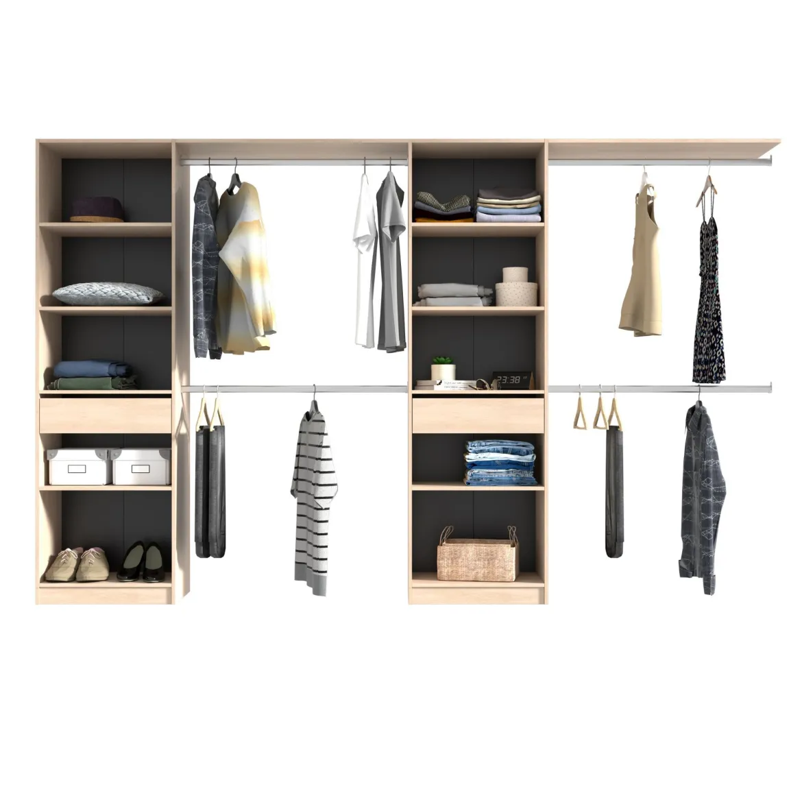 Dressing ouvert avec étagères, réversible bois naturel