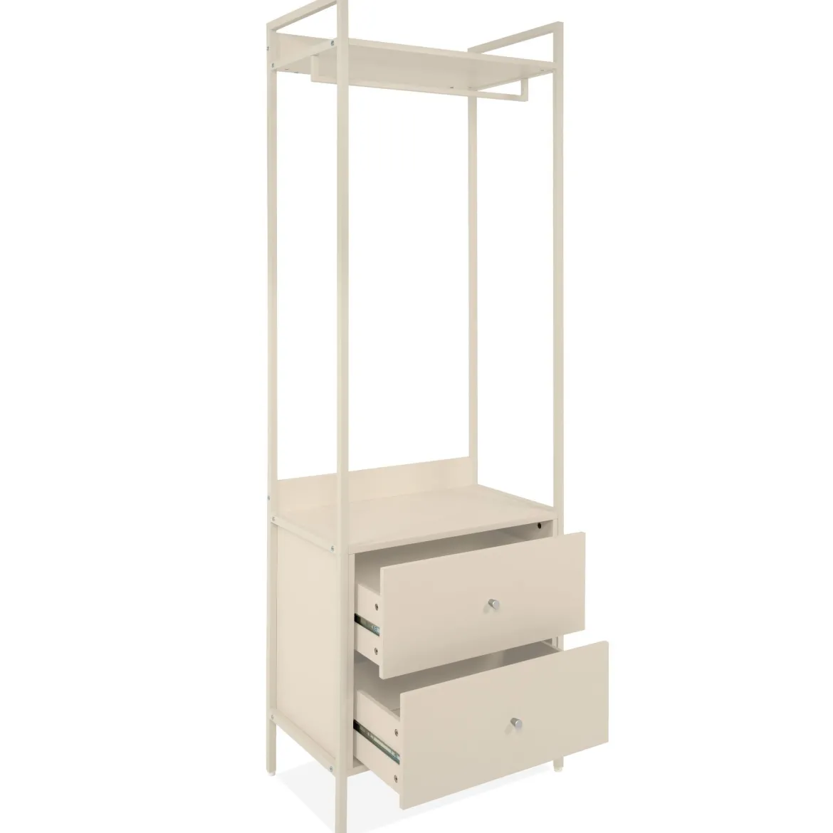 Dressing ouvert bois et métal avec tiroirs
