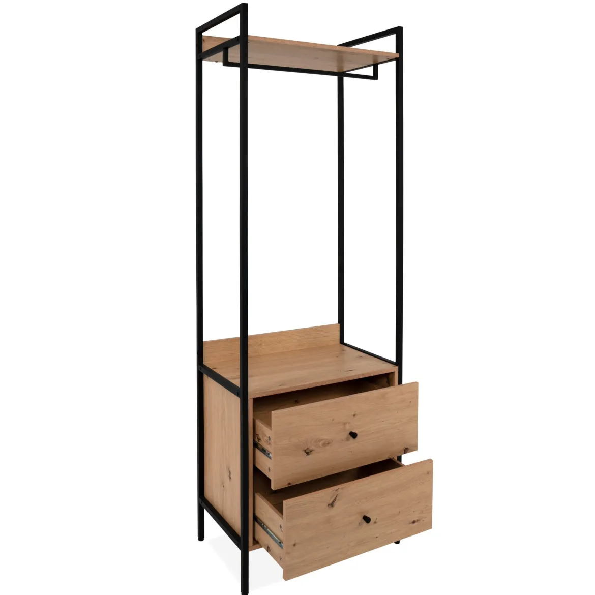 Dressing ouvert bois et métal avec tiroirs