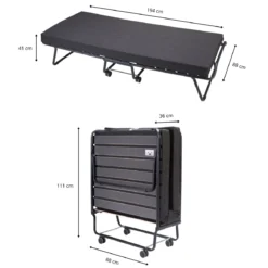 Ensemble lit d’appoint pliant sur roulettes avec matelas mousse 90x190 cm- Terre de Nuit