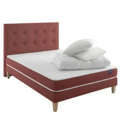 Ensemble matelas couchage latex, sommier, pieds, tête de lit, couette et oreiller Crépuscule 400 - SOMEO