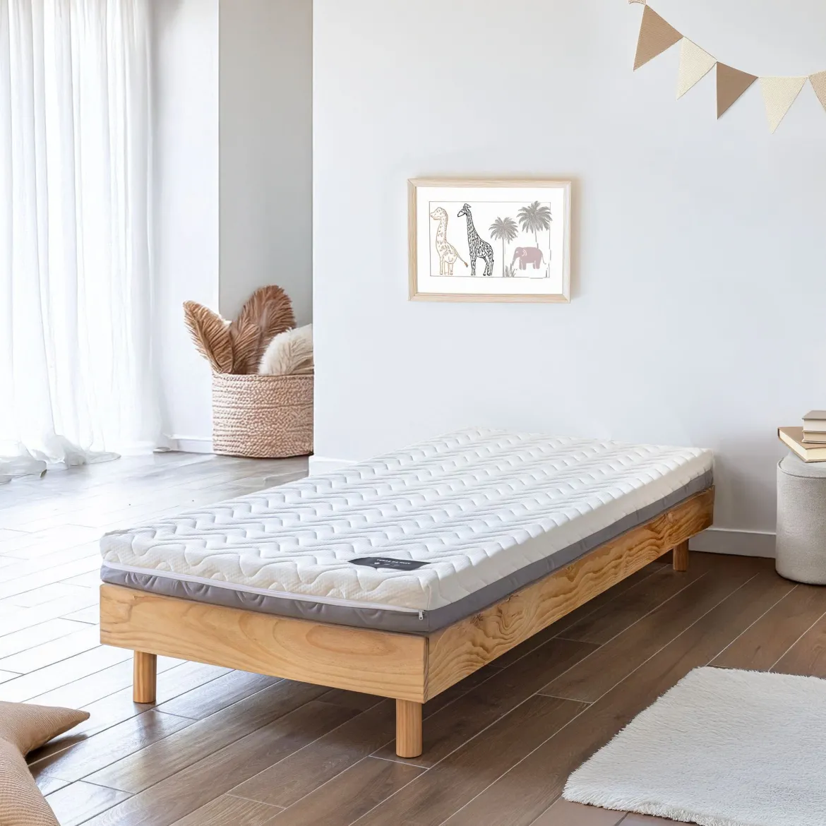 Ensemble matelas ferme mousse Tranquillité 2.0 + Sommier kit enfant en bois massif