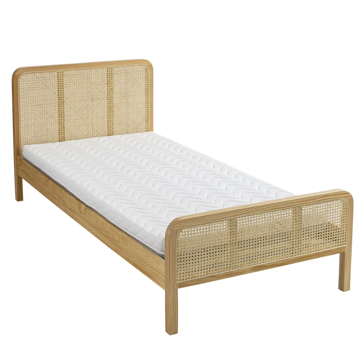 Ensemble matelas ferme mousse Tranquillité 2.0 + Lit enfant cannage bois naturel - LT17018