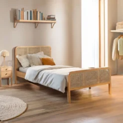 Ensemble matelas ferme mousse Tranquillité 2.0 + Lit enfant cannage bois naturel - LT17018