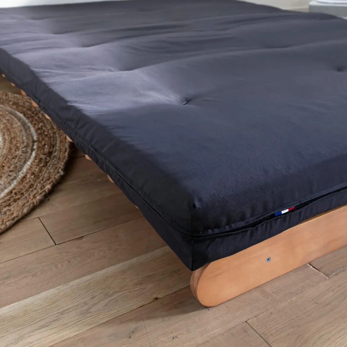 Ensemble matelas futon en coton et structure en bois massif naturel