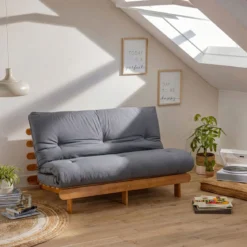 Ensemble matelas futon en coton et structure en bois massif naturel