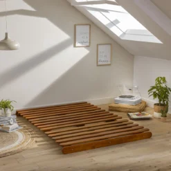 Ensemble matelas futon en coton et structure en bois massif noisette