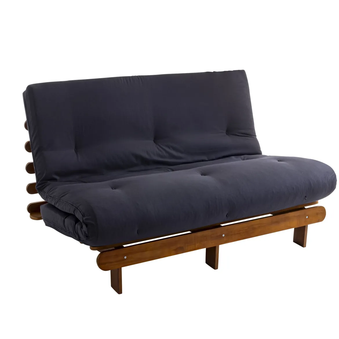 Ensemble matelas futon en coton et structure en bois massif noisette