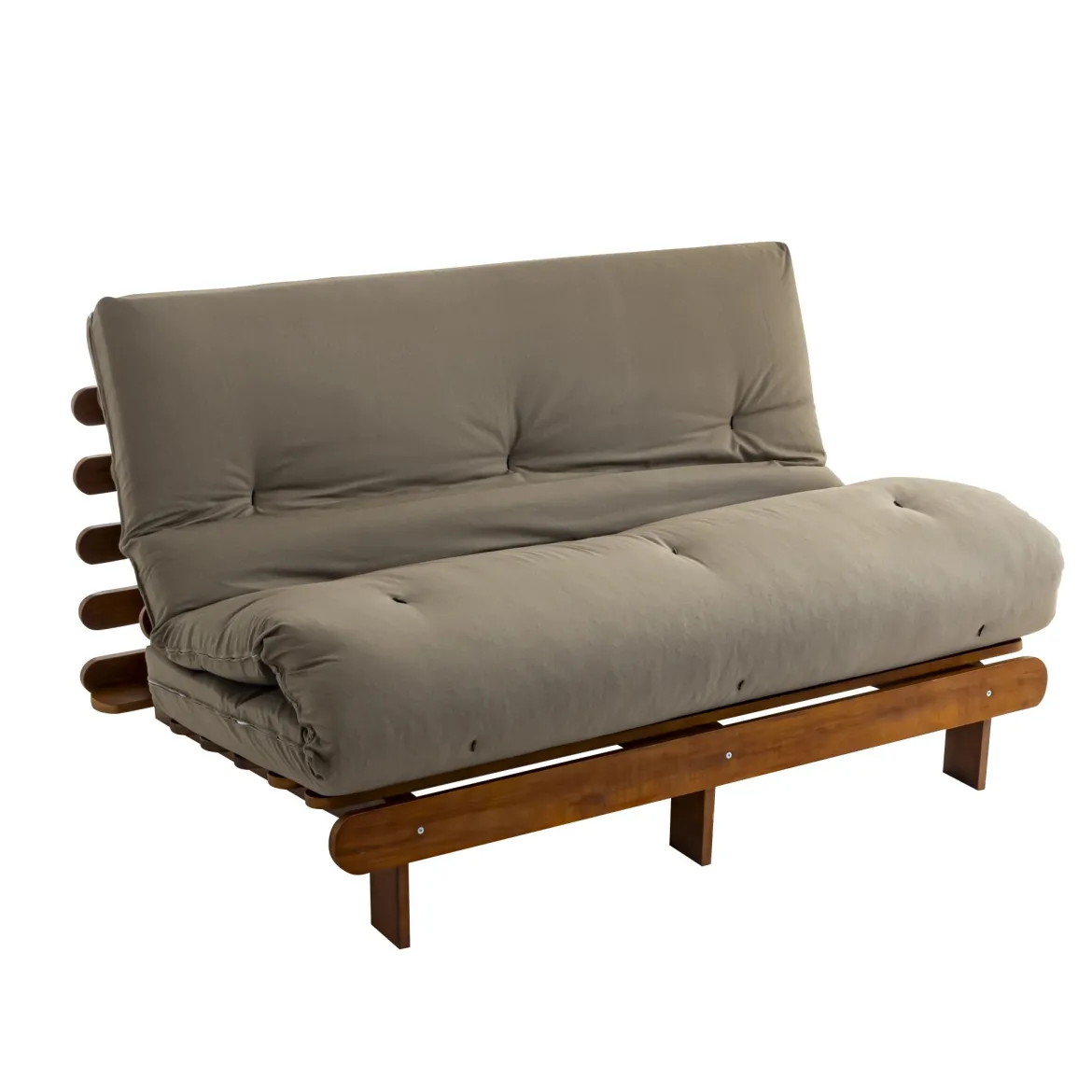 Ensemble matelas futon en coton et structure en bois massif noisette