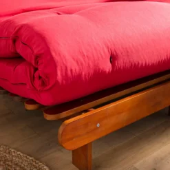 Ensemble matelas futon en coton et structure en bois massif noisette
