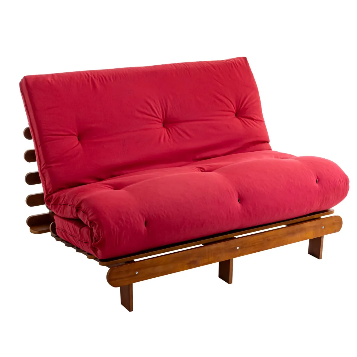 Ensemble matelas futon en coton et structure en bois massif noisette