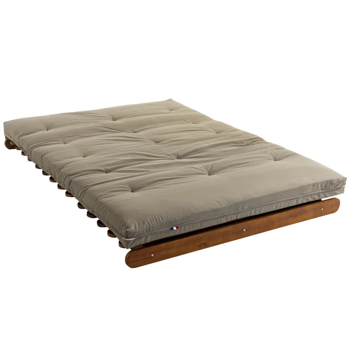 Ensemble matelas futon en coton et structure en bois massif noisette