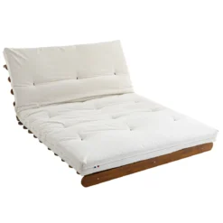 Ensemble matelas futon en coton et structure en bois massif noisette