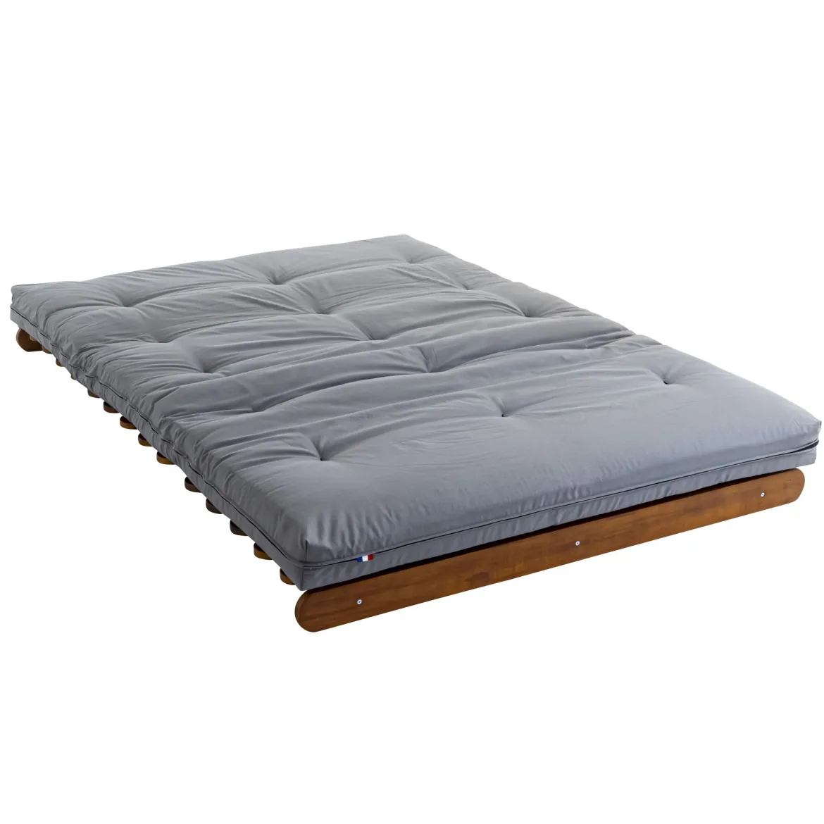 Ensemble matelas futon en coton et structure en bois massif noisette