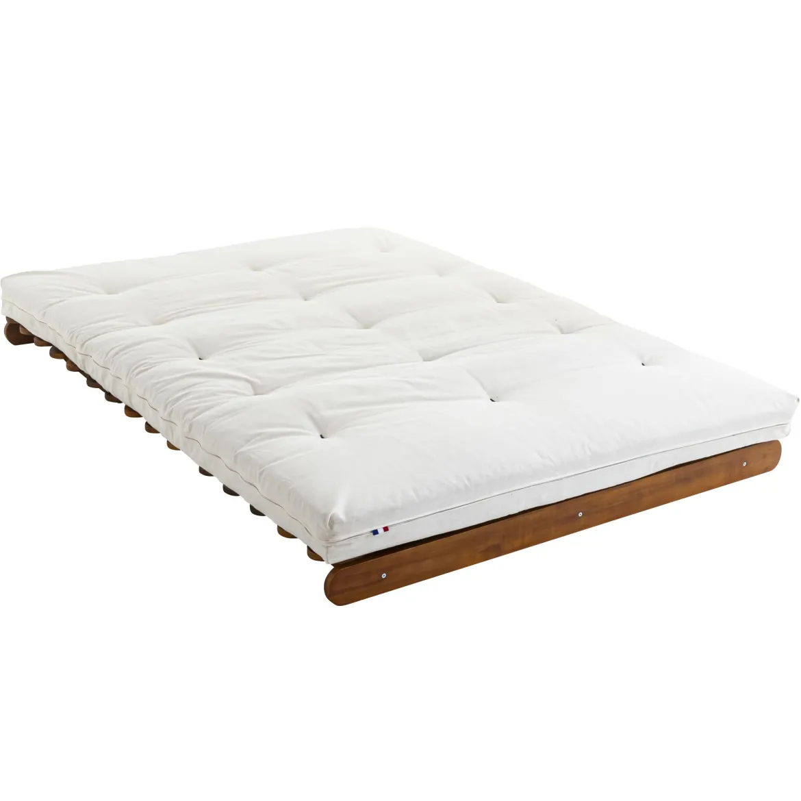 Ensemble matelas futon en coton et structure en bois massif noisette
