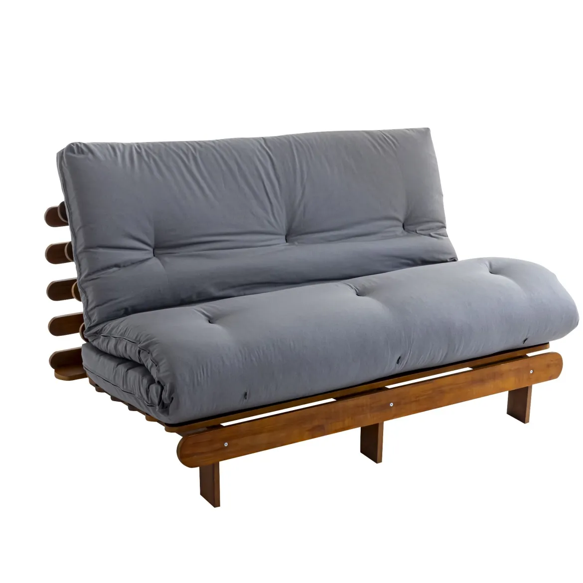 Ensemble matelas futon en coton et structure en bois massif noisette