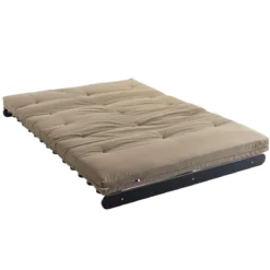 Ensemble matelas futon en coton et structure en bois massif noir