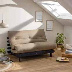 Ensemble matelas futon en coton et structure en bois massif noir