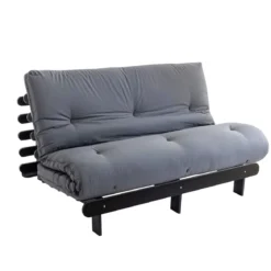 Ensemble matelas futon en coton et structure en bois massif noir