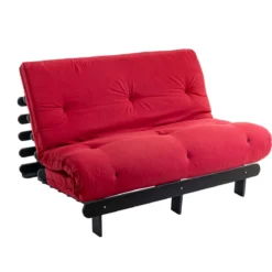 Ensemble matelas futon en coton et structure en bois massif noir
