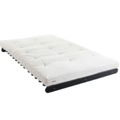 Ensemble matelas futon en coton et structure en bois massif noir